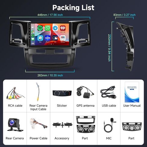 ستيريو سيارة 4G+64G لتويوتا هيلوكس 2005-2014 راديو مزدوج الدين مع Carplay Android Auto و Hodozzy 9 بوصة اللمسات اللمسة مع Bluetooth و GPS و Mirror Link و WiFi و 32EQ و FM/RDS Radio Radio in Kuwait