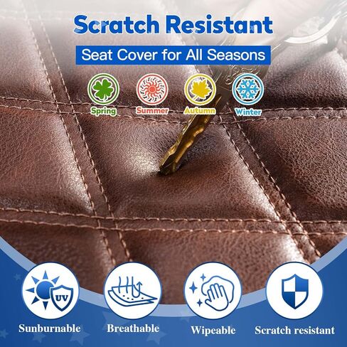 مجموعة أغطية مقاعد عربة الجولف 4 قطع من NOKINS، أغطية المقاعد الأمامية والخلفية تناسب وسادة المقعد العادية الأصلية لنادي السيارات، ملحقات أغطية مقاعد السيارة من الفينيل، بدون دبابيس (بني بني 8438) in Kuwait