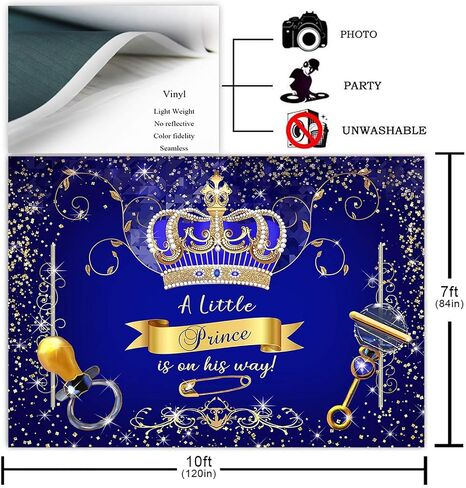 Avezano Royal Prince Baby Shower Backdrop for Party Decorations Royal Blue Gold Crown Little Prince Baby Shower Photoshoot Photography Background (7x5ft) in Saudi Arabia