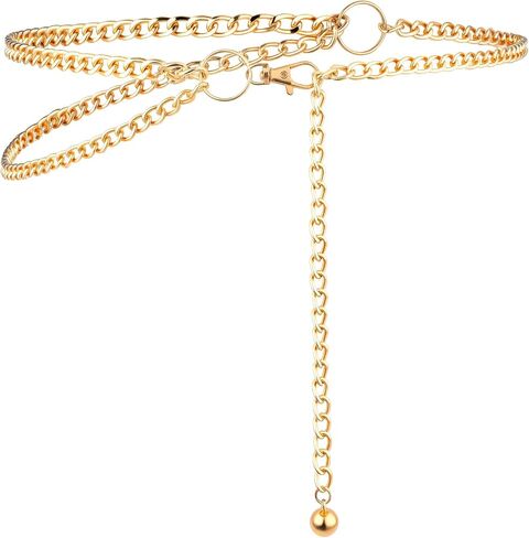 Waist Chain Belt for Women Multilayer Chain Belts Gold Metal Waist Chains Fashionable Body Belly Link Belts Rings Adjustable Metal Chains Belt for Jeans Dresses Jewelry Alloy Decorative in Saudi Arabia