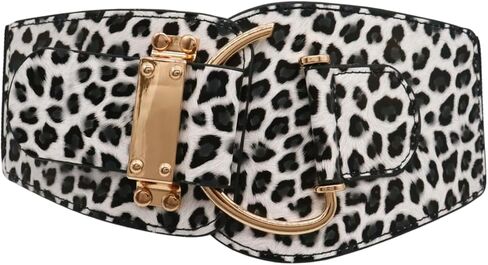 Women Leopard Elastic Wide Belt - Hip High Waist Gold Hook Buckle Animal Print Size L - XL in Saudi Arabia
