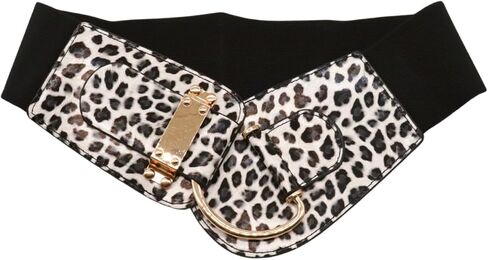 Women Leopard Elastic Wide Belt - Hip High Waist Gold Hook Buckle Animal Print Size L - XL in Saudi Arabia
