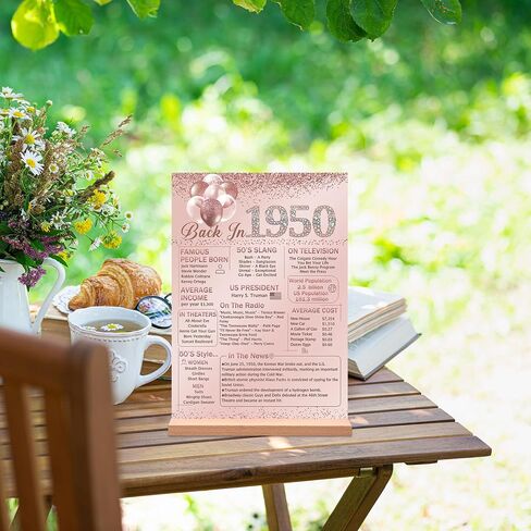 Vlipoeasn Pink 65th Table Table Decoration for Women ، Pintage 1960 Poster ، Glar Rose Gold في 1960 علامة على طاولة الأكريليك مع حامل ، ديكور لم شمل الصف السادس عشر ، مستلزمات حفلة عيد ميلاد عمرها 65 عامًا in Kuwait