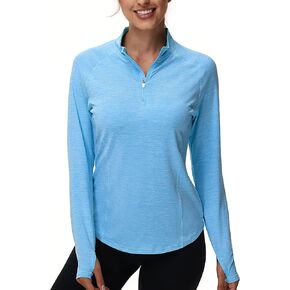 isnowood Women's 1/4 Zip Long Sleeve Rash Guard, UPF 50+ UV Sun Protection Shirts, Quick Dry Workout Hiking Athletic Tops in Kuwait