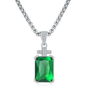 YAMI Necklace for Men, Cross Pendant with 24" Stainless Steel Chain, 17.5-Carat Cubic Zirconia Diamond, Emerald Cut Birthstone, Jewelry Gift for Boyfriend/Husband in Kuwait