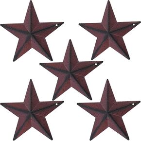 LINCOUNTRY.Metal Stars for Crafts 4 inch Primitive Decor Rustic Metal Stars Wall Decor, Burgundry Color Home Farmhouse Ornament Distressed Country Rustic Vintage Gift Set of 5 in Saudi Arabia