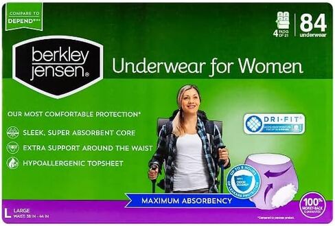 Berkley Jensen Incontinence and Post Partum Underwear for Women, Size Large, 84 ct. in Kuwait