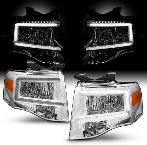 AKKON - Fits 2007-2014 Ford Expedition LED Bar [C-Tube] Parking Lamp Black Headlights Pair Driver + Passenger in Saudi Arabia