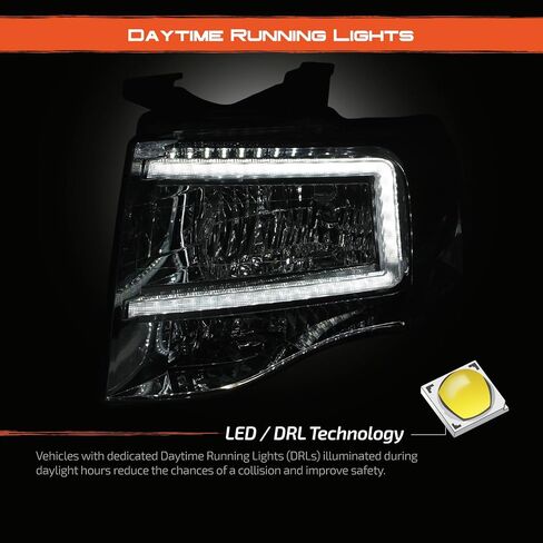 AKKON - Fits 2007-2014 Ford Expedition LED Bar [C-Tube] Parking Lamp Black Headlights Pair Driver + Passenger in Saudi Arabia