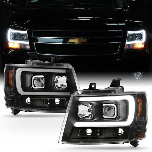 Acanii - لـ [الطبعة السوداء] 2007-2014 Chevy Suburban Tahoe Avalanche LED DRL Projector المصابيح الأمامية الأيمن اليسار+اليمين in Saudi Arabia