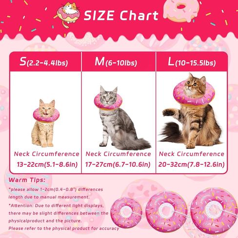 Seyezo Cat Cone Collar Soft, Adjustable Cat Recovery Collars Spay Cones to Stop Licking, Cute Donut E Collar After Surgery, Anti-Lick Recovery Elizabethan Collar for Kittens (Donut Pink, Small) in Saudi Arabia