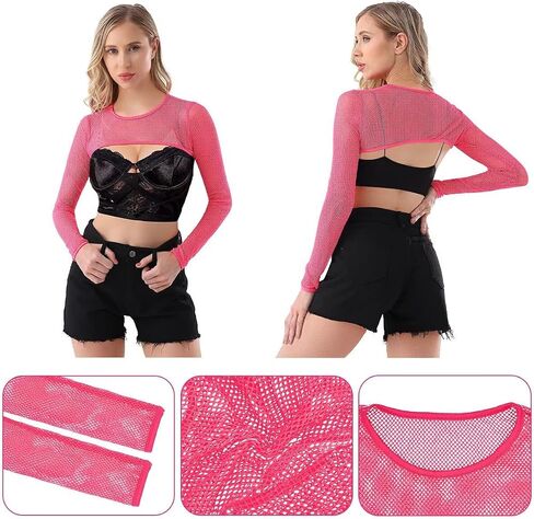 WILDPARTY Women Fishnet Crop Top - Long Sleeve Sexy Sheer Mesh Top in Saudi Arabia
