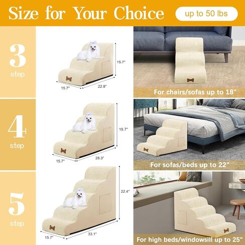 POCBLUE Dog Stairs for Small Dogs, Wide Pet Step with Removable Cover, No Assembly High Density Foam Cat Ramp for Bed or Sofa, 3-Step, Grey in Saudi Arabia