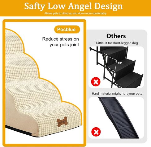 POCBLUE Dog Stairs for Small Dogs, Wide Pet Step with Removable Cover, No Assembly High Density Foam Cat Ramp for Bed or Sofa, 3-Step, Grey in Saudi Arabia