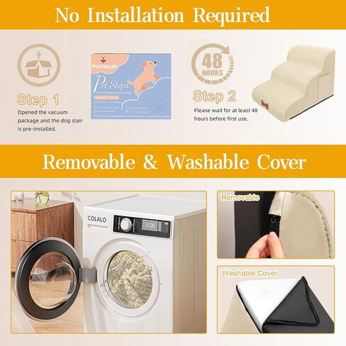 POCBLUE Dog Stairs for Small Dogs, Wide Pet Step with Removable Cover, No Assembly High Density Foam Cat Ramp for Bed or Sofa, 3-Step, Grey in Saudi Arabia