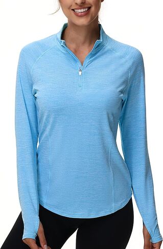 isnowood Women's 1/4 Zip Long Sleeve Rash Guard, UPF 50+ UV Sun Protection Shirts, Quick Dry Workout Hiking Athletic Tops in Kuwait