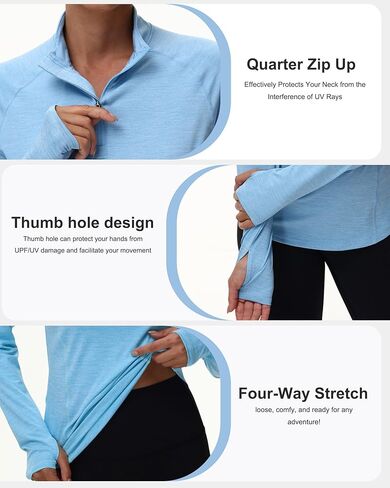 isnowood Women's 1/4 Zip Long Sleeve Rash Guard, UPF 50+ UV Sun Protection Shirts, Quick Dry Workout Hiking Athletic Tops in Kuwait