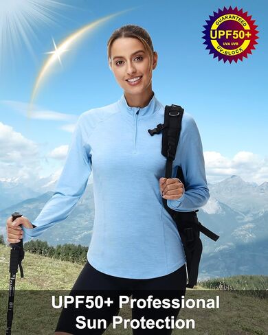 isnowood Women's 1/4 Zip Long Sleeve Rash Guard, UPF 50+ UV Sun Protection Shirts, Quick Dry Workout Hiking Athletic Tops in Kuwait