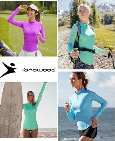 isnowood Women's 1/4 Zip Long Sleeve Rash Guard, UPF 50+ UV Sun Protection Shirts, Quick Dry Workout Hiking Athletic Tops in Kuwait