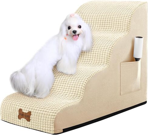 POCBLUE Dog Stairs for Small Dogs, Wide Pet Step with Removable Cover, No Assembly High Density Foam Cat Ramp for Bed or Sofa, 3-Step, Grey in Saudi Arabia