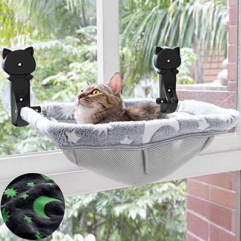 2 Pack Cat Window Perch Cordless, Cat Hammock with Sunken Design Foldable & Stable Cat Beds- Breathable Cat Window Hammock for Overlooking, Sunbathing and Climbing - Maximum Hold Up to 40lb in Saudi Arabia