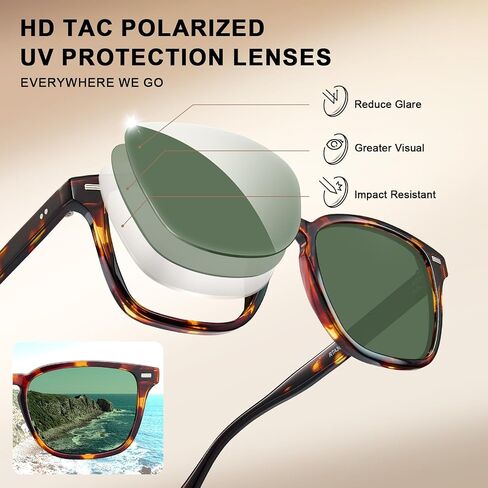 CARFIA Retro Men's Sunglasses Womens Polarized Classic Acetate Square UV400 Protection Driving Glasses in Saudi Arabia