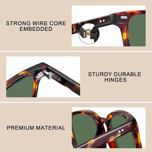 CARFIA Retro Men's Sunglasses Womens Polarized Classic Acetate Square UV400 Protection Driving Glasses in Saudi Arabia