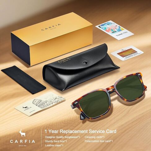 CARFIA Retro Men's Sunglasses Womens Polarized Classic Acetate Square UV400 Protection Driving Glasses in Saudi Arabia