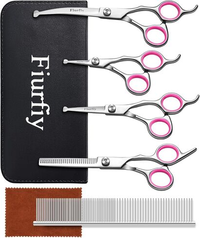 6-in-1 Dog Grooming Scissors - Professional Stainless Steel Hair Cutting Kit with Safety Rounded Tips, Ergonomic Soft-Grip Handles for Small & Large Dogs, Cats in Saudi Arabia