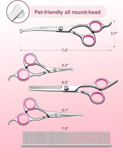 6-in-1 Dog Grooming Scissors - Professional Stainless Steel Hair Cutting Kit with Safety Rounded Tips, Ergonomic Soft-Grip Handles for Small & Large Dogs, Cats in Saudi Arabia
