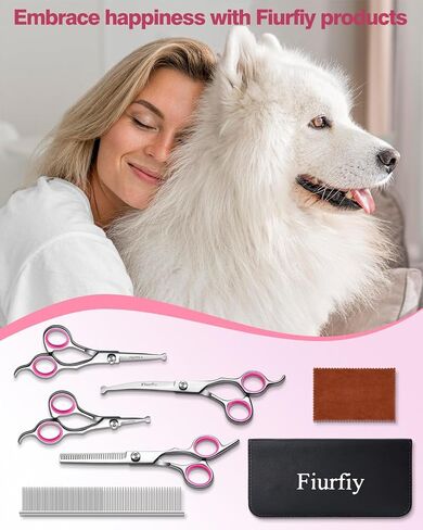 6-in-1 Dog Grooming Scissors - Professional Stainless Steel Hair Cutting Kit with Safety Rounded Tips, Ergonomic Soft-Grip Handles for Small & Large Dogs, Cats in Saudi Arabia