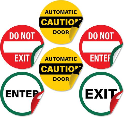 2pk Caution Automatic Door Stickers | Double Sided Signs for Sliding Glass Doors | Weatherproof Vinyl Safety Screen Door Decals, 6" Diameter in Kuwait