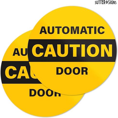 2pk Caution Automatic Door Stickers | Double Sided Signs for Sliding Glass Doors | Weatherproof Vinyl Safety Screen Door Decals, 6" Diameter in Kuwait