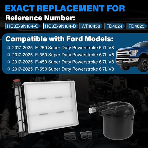 Diesel Fuel Filter Kit DFD4625 متوافق مع Ford 6.7L F250 F350 F450 F550 Super Duty (2017-2025) استبدال OEM لـ FD4625 ، PF46174 ، WF10458 | الترشيح المحسن لحماية المحرك in Kuwait