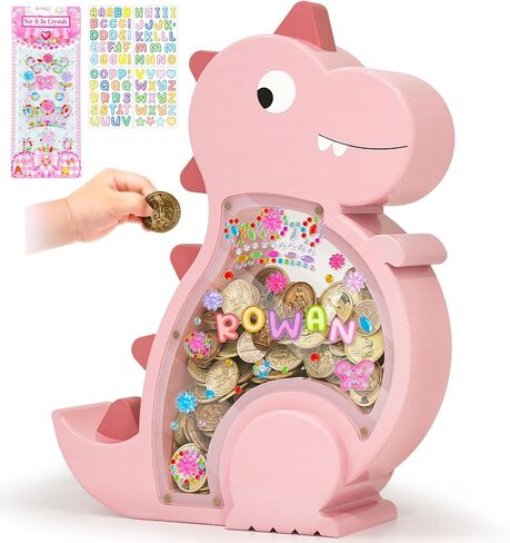 Wooden Dinosaur Piggy Bank,Cute Money Bank for Boys and Girls, Unbreakable Wood Coin Bank, Creative Saving Money Jar Personalized Present for Child Birthday & Decor in Saudi Arabia