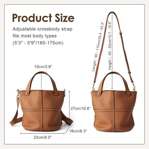 Genuine Leather Bucket Bags for Women, Crossbody Tote with Adjustable Strap and Top Handle in Saudi Arabia