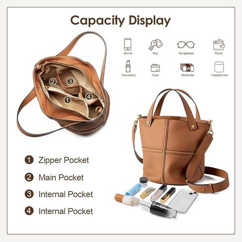 Genuine Leather Bucket Bags for Women, Crossbody Tote with Adjustable Strap and Top Handle in Saudi Arabia