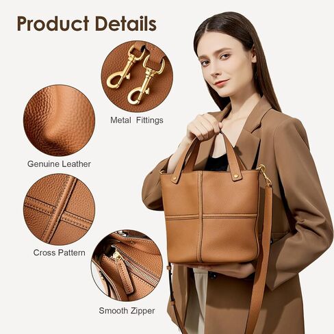 Genuine Leather Bucket Bags for Women, Crossbody Tote with Adjustable Strap and Top Handle in Saudi Arabia