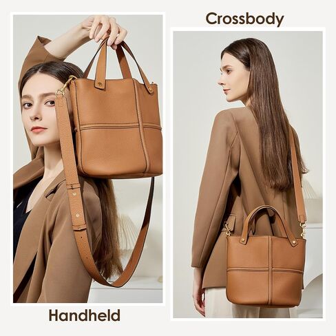 Genuine Leather Bucket Bags for Women, Crossbody Tote with Adjustable Strap and Top Handle in Saudi Arabia