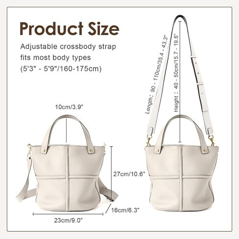 Genuine Leather Bucket Bags for Women, Crossbody Tote with Adjustable Strap and Top Handle in Saudi Arabia
