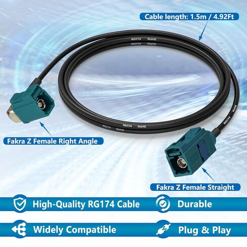 Fakra Z Female Right Angle to Fakra Z Female Straight RG174 Extension Cable 0.5m/1.64ft for Car SUV Stereo Head Unit GPS Navigation FM AM Radio Sirius XM Satellite Radio 4G LTE TEL Telematics in Kuwait