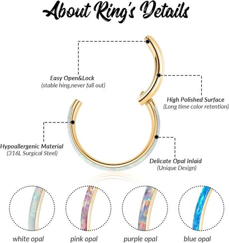 Gagabody Conch Jewelry 20g 18G Septum Jewelry 16 Gauge arics conch tooop daith arcors rings surgical Steel lip with opal paded baded beass hing helix cartlidge arock arrings hoop in Kuwait