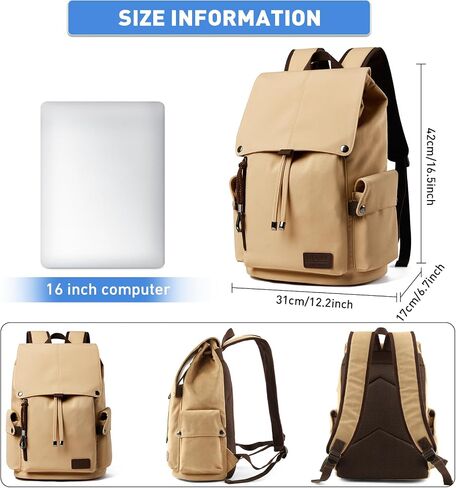 Leather Backpack fits 15.6 Inch Laptop Vintage Backpack Waterproof Flap Bookbag for Men Leather Travel Backpack for Men Casual Knapsack Black in Saudi Arabia