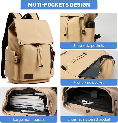 Leather Backpack fits 15.6 Inch Laptop Vintage Backpack Waterproof Flap Bookbag for Men Leather Travel Backpack for Men Casual Knapsack Black in Saudi Arabia