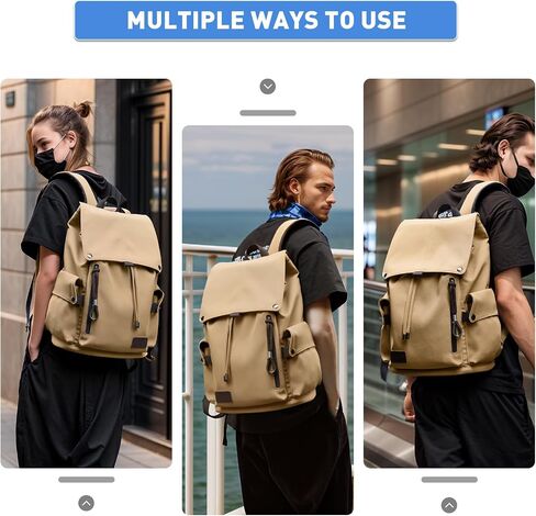 Leather Backpack fits 15.6 Inch Laptop Vintage Backpack Waterproof Flap Bookbag for Men Leather Travel Backpack for Men Casual Knapsack Black in Saudi Arabia