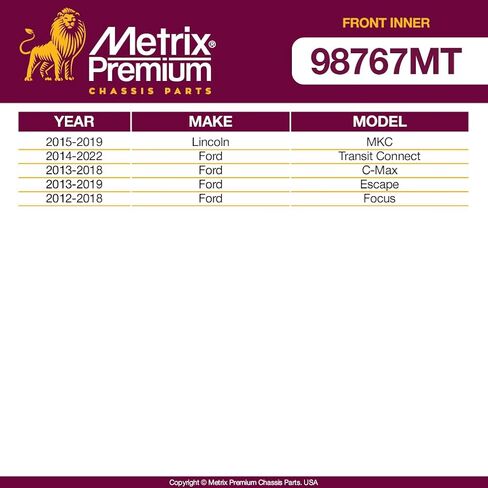 Metrix Premium Chassis Parts-2 PC Front Inner Tie end Kit Fits 2015-2019 Lincoln MKC ، 14-22 Ford Transit Connect ، 13-18 C-Max ، 13-19 Escape ، 12-18 Focus ، استبدال EV800898 ، مصنوع في أوروبا in Saudi Arabia