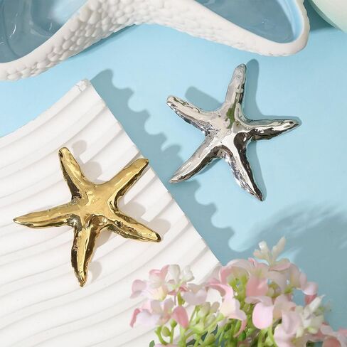 Ocean Starfish Brooch Stainless Steel Sea Animal Star Lapel Pins for Women in Saudi Arabia