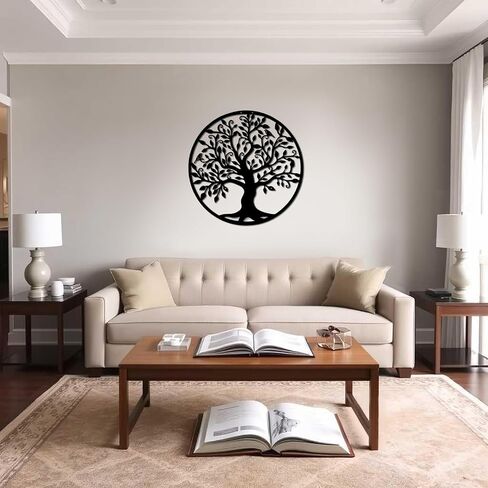 شجرة معدنية من الحياة الجدار الفن 14 × 14 بوصة ديكور ريفي الحد الأدنى لغرفة المعيشة ، غرفة نوم للمكتب ديكور الجدار الداخلي/الخارجي لحديقة فناء هدية مثالية in Kuwait