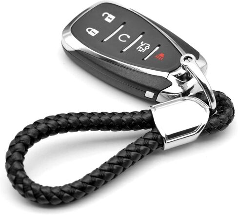 Car Key Fob Keychains Leather Keys Chain Sturdy Metal Holder with D-Ring for Men and Women 1 Pack Black, Long in Kuwait
