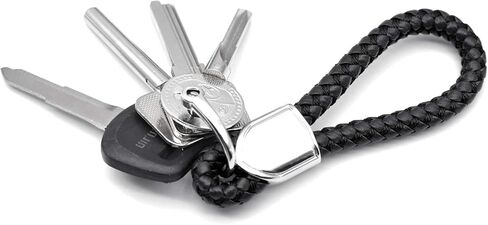Car Key Fob Keychains Leather Keys Chain Sturdy Metal Holder with D-Ring for Men and Women 1 Pack Black, Long in Kuwait